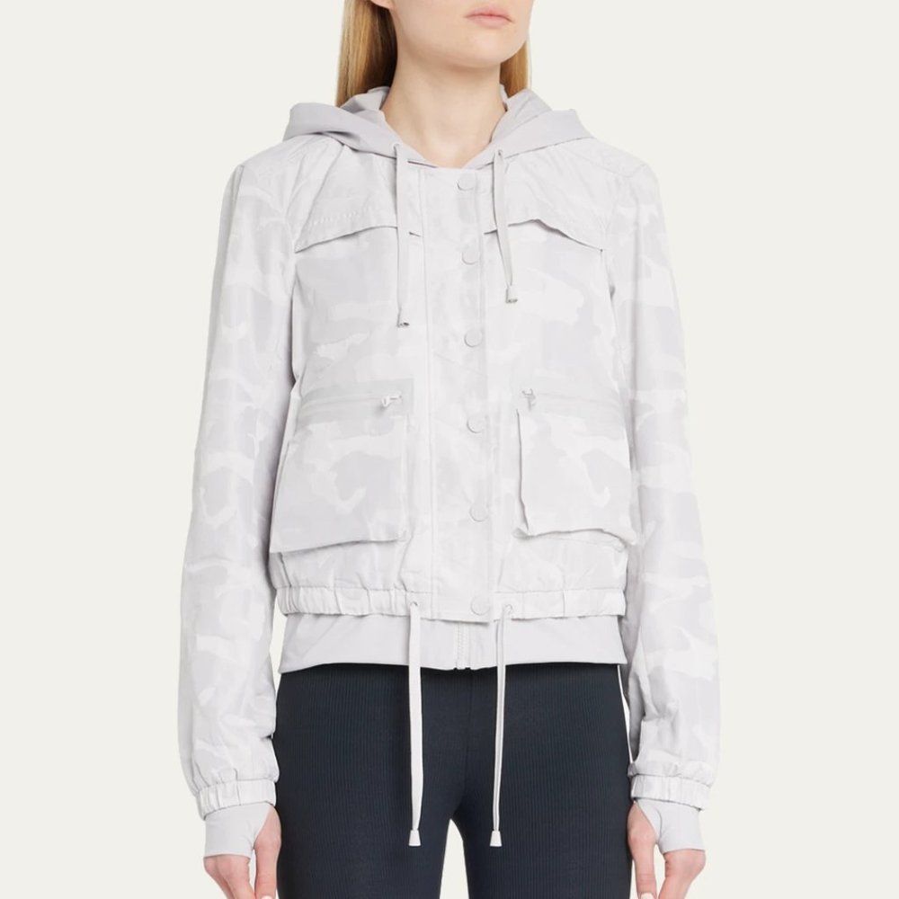 Blanc Noir Skyfall White/Grey Camo-Print Aviator Jacket size xsmall